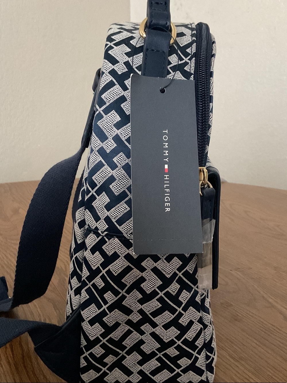Tommy Hilfiger Navy White Monogram Mini Backpack with Signature Stripe - Picture 2 of 12